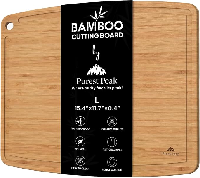 Large Bamboo Cutting Board, Reversible Wood Cutting Board with Deep Juice Groove, Food-Safe Oil Finish, Large Wooden Chopping & Carving Board for Meat, BBQ, Vegetables