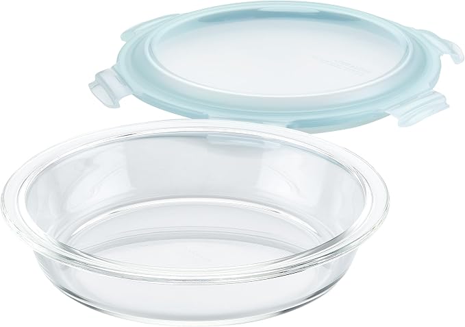 LOCK & LOCK LocknLock Purely Better Glass Round Pie Baking Dish/Food Storage Container with Lid, 9.5 Inch, Clear