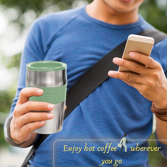 Mixpresso Single Serve & Single Cup Coffee Maker with 14oz Travel Mug Green | For ground coffee only, reusable filter, auto shut off. Compact personal drip coffee maker, not compatible with K-Cup pods.