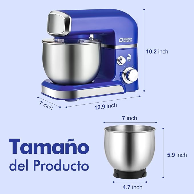 Kitchen in the box Stand Mixer,3.2Qt Mini Electric Food Mixer,6 Speeds Portable Lightweight Kitchen Mixer for Daily Use with Egg Whisk,Dough Hook,Flat Beater (Reflex Blue)