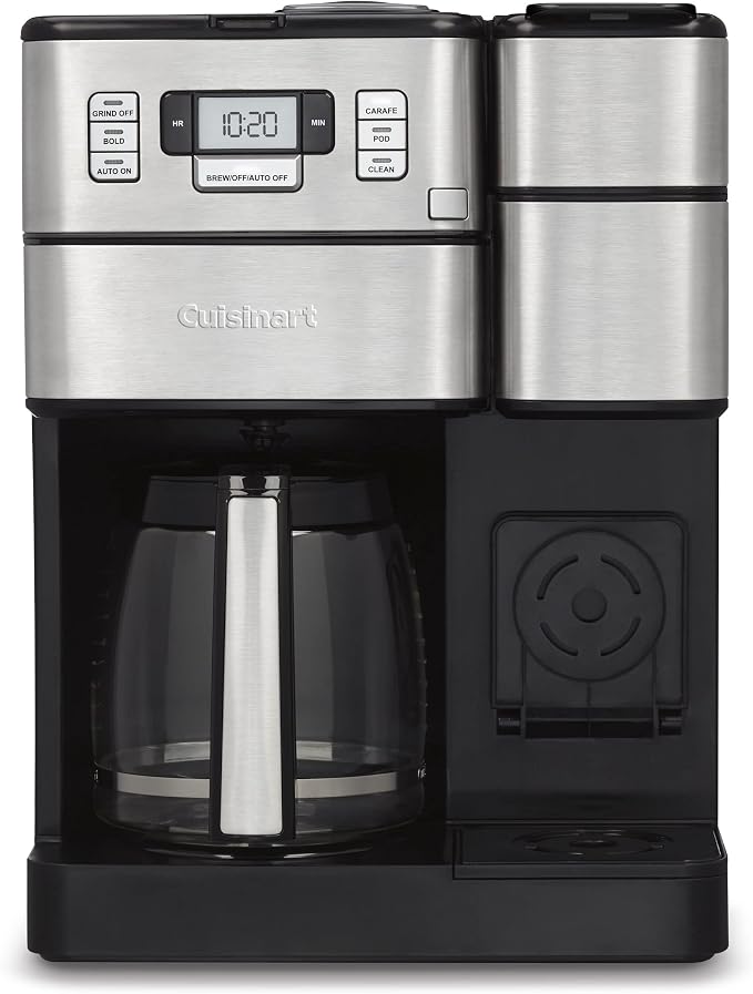 Cuisinart Coffee Maker, 2-in-1 Grinder/Brewer, Single Serve 8/10/12 oz | Grind & brew coffee machine with 12-cup glass carafe, drip-free spout, pod compatibility & 40-oz reservoir, SS-GB1