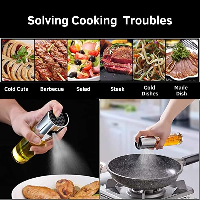 Oil Sprayer for Cooking, 100ml Olive Oil Sprayer Mister for Air Fryers, Oil Spray Bottle, Vinegar Soy Sauce Dispenser, Oil Mister with Stainless Steel Cap, for Baking Roasting Frying Use