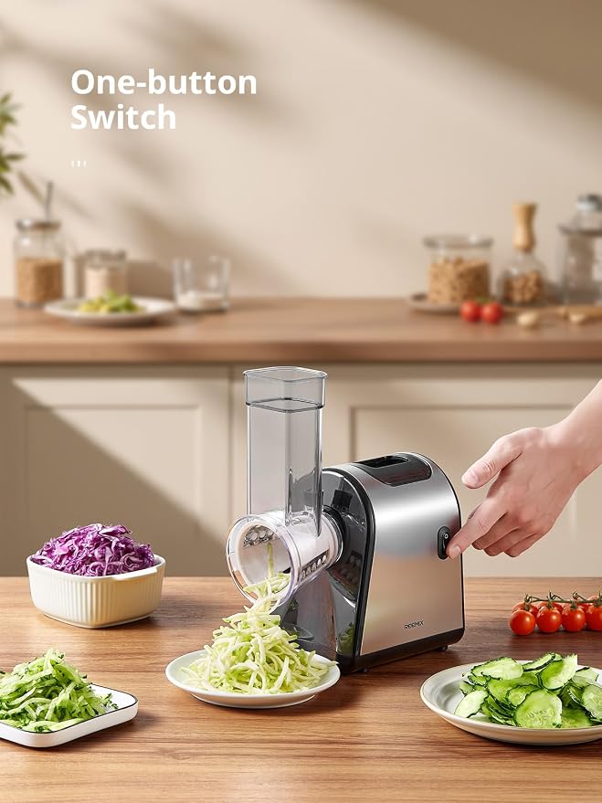 Reemix Electric Cheese Grater, Electric Food Grater | 6 Interchangeable Blades – Slicing, Shredding & Zesting | Stainless Steel Blades, Fast, Effortless Meal Prep for Home Cooks