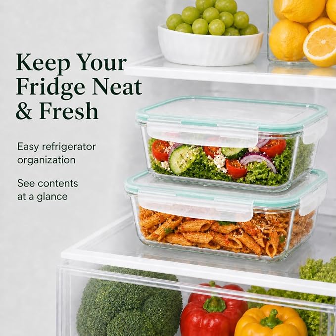 2 Pack 63oz Large Glass Storage Containers with Lids Big Meal Prep Food Container Set for Storing food, vegetables or fruits, BPA Free, Freezer Dishwasher Oven Safe