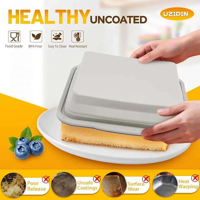 7x7 Silicone Square Cake Pan with Metal Reinforced Edge, Nonstick Brownie Baking Pan, BPA Free, Oven Safe Flexible Silicone Mold, Suitable for Making Cakes, Brownies, Bread, Pie, Lasagna