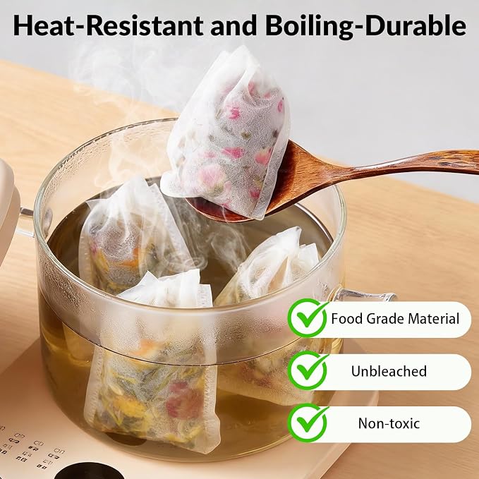 300 Pcs Disposable Empty Tea Bags for Loose Leaf Tea, Natural Corn Fiber | 3.54" x 2.75", Food-grade, with Drawstring, Safe for Hot Water Brewing, for Coffee, Herbs, Spices, Tea Filter Sachets Infuser