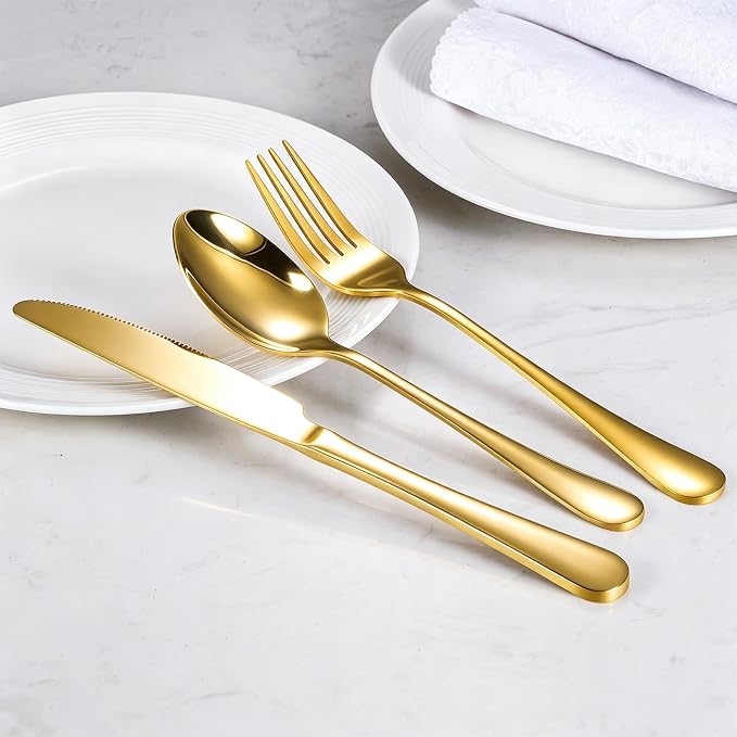 60-Pcs Gold Silverware Set - Stainless Steel Flatware Cutlery Set Service for 20, Mirror Polished Gold Flatware Set Include Forks Spoons Knives for Home, Wedding, Restaurant, Dishwasher Safe