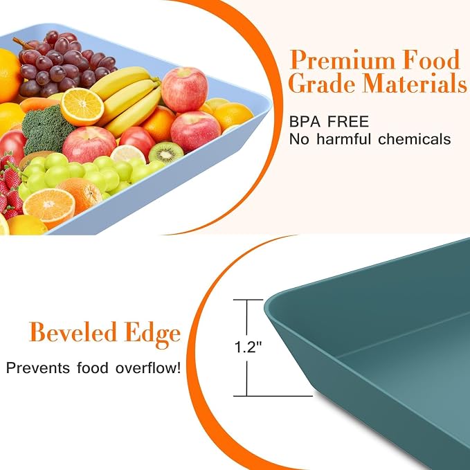 WOWBOX 6 pcs Serving Tray for Entertaining, Serving Platters for Snacks, Fruit, Cookies, Dessert, Reusable Plastic Trays for Serving Food, (White, Black, Green, Red, Purple, Blue)