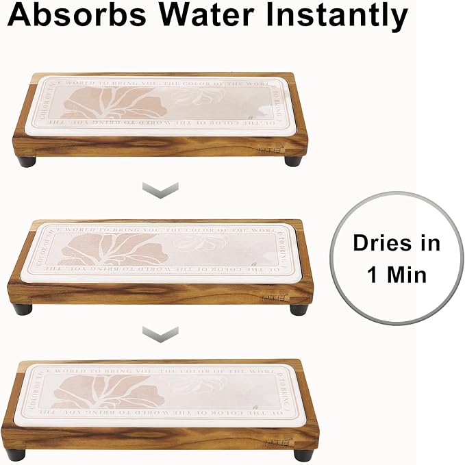 HTB Teak Instant Sink Caddy Organizer, Absorbing Stone Bathroom Tray Beige | Teak, Keep Dry, Caddy Organizer, Water Absorbing Stone, Non-Slip, Bathroom, Quick Drying, Warm Beige