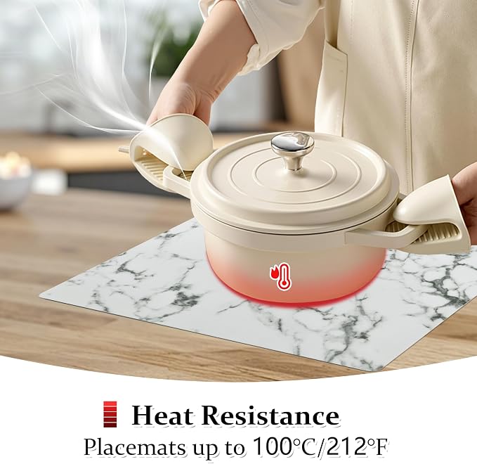 FROMHEART Faux Leather PU Placemats Set of 8 (Marble,11.8" x 17") | Waterproof,Heat/Oil Stain-Resistant Table Mat–Reversible,Non-Slip,Easy to Clean Place Mats for Kitchen,Dining,Indoor/Outdoor