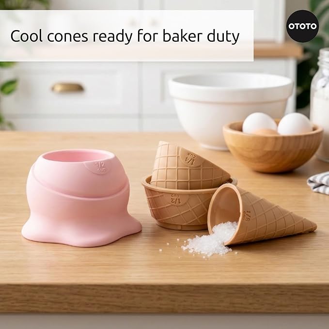 OTOTO Coney Ice Cream Measuring Cups Set – Detachable Plastic Measuring Cup Set for Baking & Cooking, Cute Measuring Cups for Liquid, Cute Baking Supplies, Kitchen Gadgets, Baking Gifts