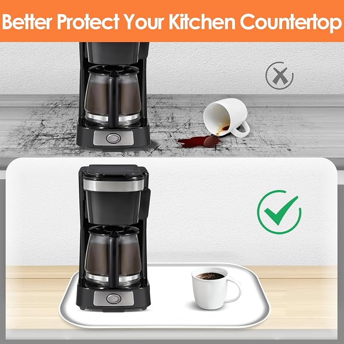 Silicone Coffee Maker Mat with Lip for Countertops, 17.4'' x 10.6'', White | Multi leak-proof coffee tray for countertop, non-slip silicone mat fits most coffee makers & espresso machines, wipe-clean