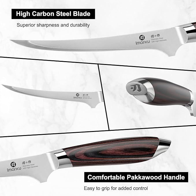 imarku 8 Inch Fillet Knife, Japanese High Carbon Stainless Steel | Razor Sharp Boning Knife, Professional Filet Knife for Precision Meat Deboning Fish Fillting, Ergonomic Pakkawood Handle