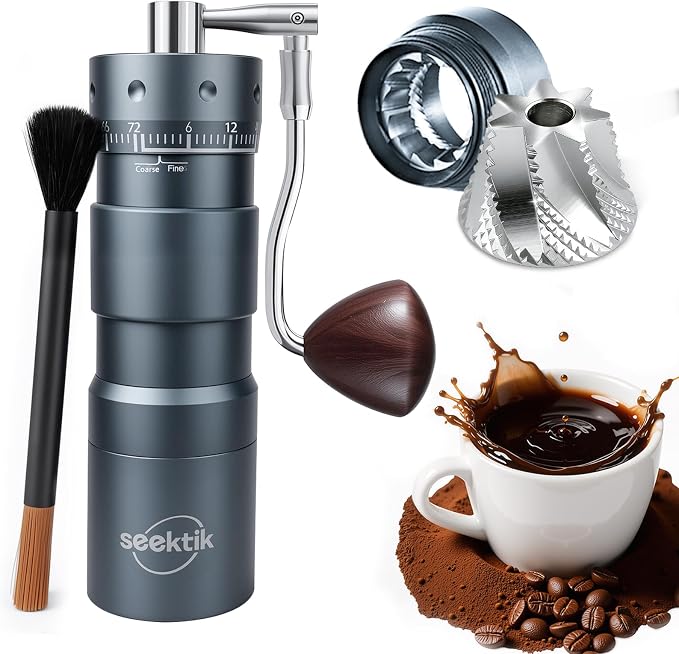 Manual Coffee Grinder Portable Hand Crank Coffee Mill for Home & Travel | Foldable Handle,Stainless Steel Conical Burr,for Espresso French Press Pour Over Drip, External Adjustable Setting,Grey