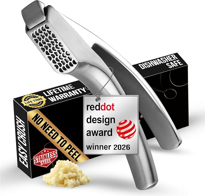 Gourmet Easy Lifetime Replace Garlic Press, No Need to Peel, Coarse Mince | Detachable Design for Easy Cleaning, Ergonomic Handle for Effortless Press, Stainless Steel Rust-Resistant, Dishwasher Safe