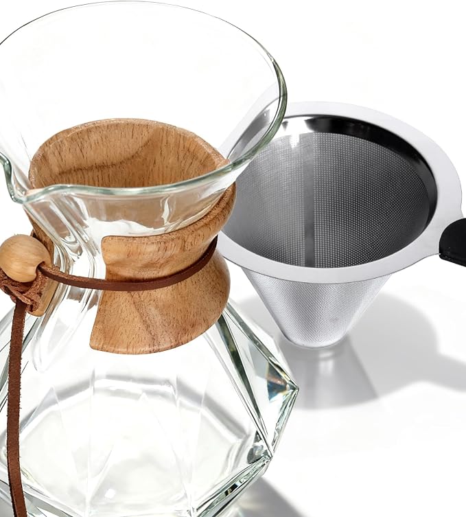 AGOGO Pour Over Coffee Maker Set, 28oz Diamond Style, 304 Stainless Filter | Barista kit for home kitchen, Cafe, Camping & Office; 20oz-40oz Classic, Slim, Diamond styles; Includes brush & towel.