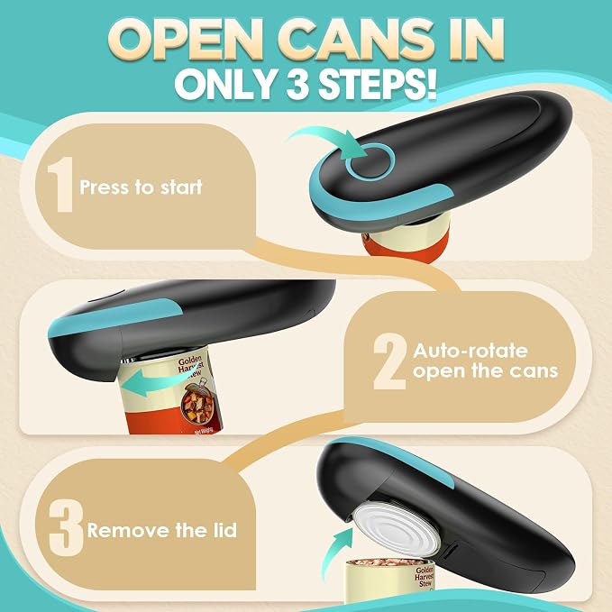 Electric Can Opener, One Touch Hands Free Automatic Can Opener for Weak Hands & Seniors with Arthritis, Food Safe and Smooth Edge Battery Operated Can Openers for Kitchen Fits All Cans Kitchen Gadget