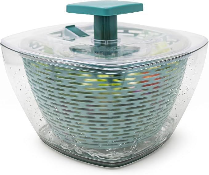 JS Gourmet Manual Salad Spinner with Strainer Basket - 5.68L (24 Cup) | BPA-Free Push Vegetable Spinner, Durable Kitchen Gadget, Easy Spin Dryer Bowl for Lettuce, Fruits & Greens