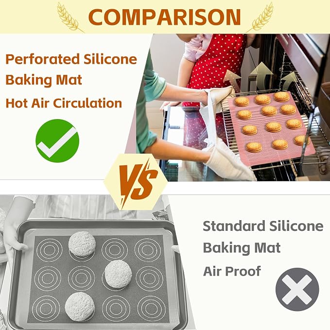 2PCS 15.7"x11.8" Perforated Baking Mats, Silicone Half Sheet Pan Pink | Hollow Out Reusable Oven Liners Heat Resistant Non-Stick Mat for Making Cookie/Bread/Pizza/Macaron/Pastry/Eclair
