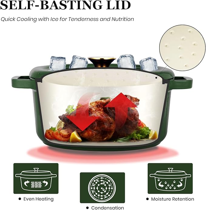 Overmont Enameled Cast Iron Dutch Oven - 5QT Pot with Lid Recipe Potholders | Pre-Seasoned Dutch Oven with Moisture-Sealing Lid, Oven Safe to 500°F, Heavy-Duty Cookware for Braising Stews Roasting Baking