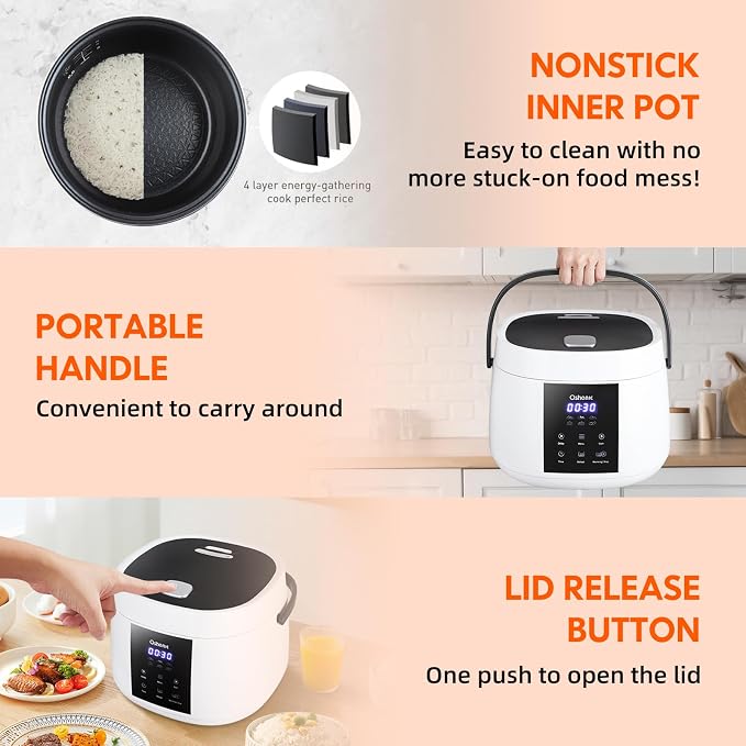 Rice Cooker Small,6-Cup Uncooked/12-Cup Cooked,6-in-1 Multi Cooker | Portable Non-Stick Rice Maker With Steamer Basket,12 Hours Timer Delay & Keep Warm Function for Soups,Stews,Oatmeal