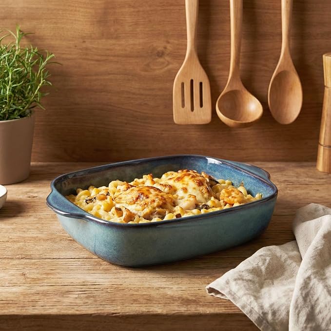 12.4 x 8.1-inch baking pan, 47.3 ounces, rectangular baking pan, ceramic baking pan, cake pan with handle, suitable for lasagna, roasting vegetables/meats, kitchen, dining room, hazy green.