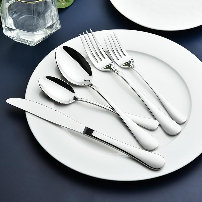 Silverware Set for 8, 40 Piece Stainless Steel Flatware Utensil Cutlery Set | Heavy Duty Steak Knife Fork and Spoon, Dishwasher Safe, Gift Package for Wedding Housewarming