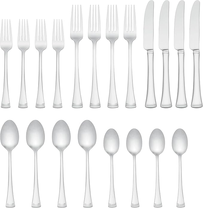 Lenox Portola 20-Piece 18/10 Silverware Set for 4, Flatware | silver, dishwasher safe | includes knives, forks, and spoons | heavy duty, cutlery set for kitchen and dining, utensil set