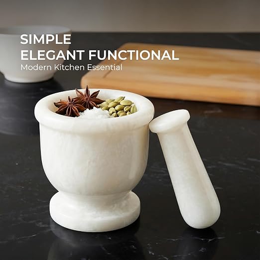 Marble Mortar and Pestle Set 4" Inch Handmade Hand Grinder for Kitchen Ideal Mortar and Pestle Set Spice Grinder and Garlic Crusher, White
