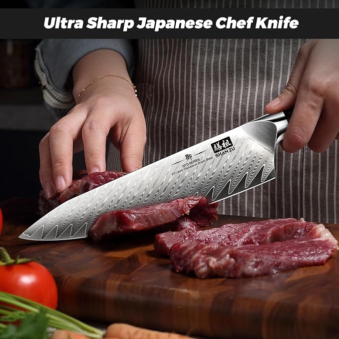 SHAN ZU Damascus Chef Knife 8 inch, 67-Layer High Carbon Steel | Ultra Sharp Japanese Chef Knife,Professional Kitchen Utility Knives with G10 Ergonomic Handle Cooking Knife with Gift Box