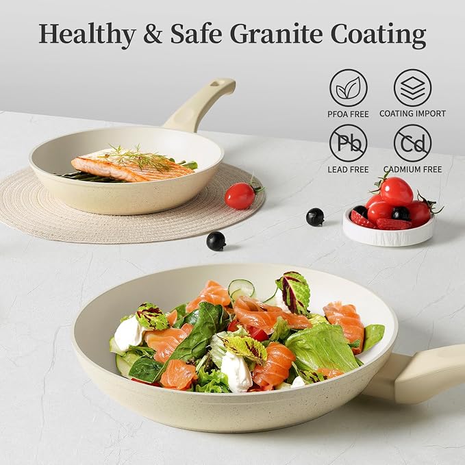 Innerwell Nonstick Ceramic Frying Pans Skillets Set with Lid 8"+9.5"+11" | No Toxic Egg Omelette Frying Pan Set, All Stove Compatible, Healthy Granite Induction Cooking Pan, PFOA & PFAS Free