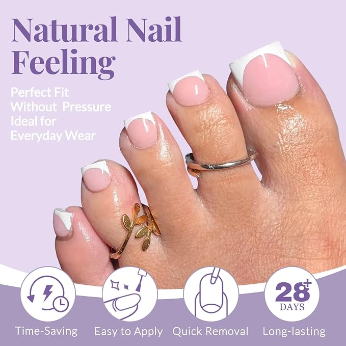 AddFavor 160pcs French Tip Toe Nail Press ons - Pink Press on Toenails for Women, Full Cover Toe Press on Nails with Adhesive Tabs, Fake Toenails Tips