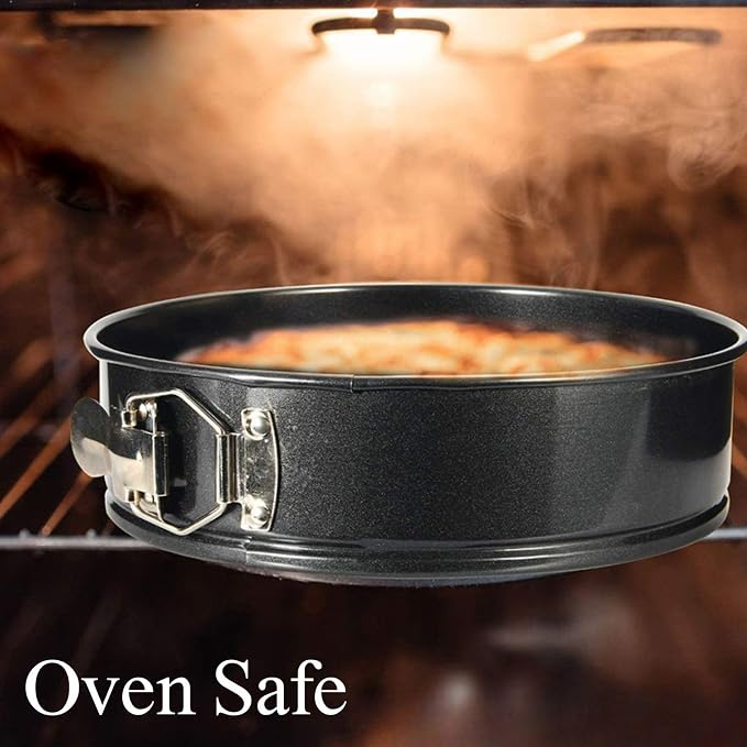 2Pcs Springform Pan Set with Lids, 9 and 10 Inch Nonstick Carbon Steel Cake Pans, Removable Bottom Bakeware for Cheesecake, Pizza, Pie with Travel-Friendly Design