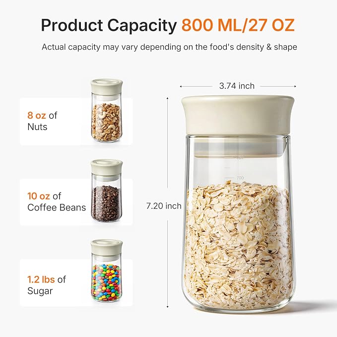2-Pack 27oz Glass Storage Jars with Airtight Twist-Seal Lids | Easy Open/Clean, Clear Borosilicate Pantry Jar, Wide Mouth Coffee Storage Container for Coffee Bean, Sugar, Snacks, Pasta