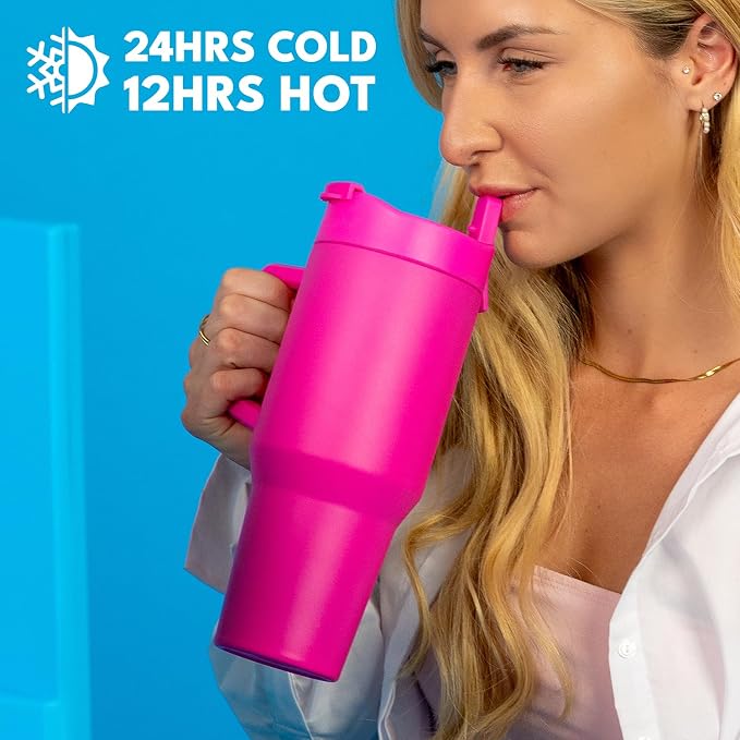 Elemental 100% Leak Proof 32oz Tumbler with Handle & Straw Travel Mug | Stainless Steel Double Wall Insulated Tumbler for Hot and Cold Beverages with Sip & Straw Lid