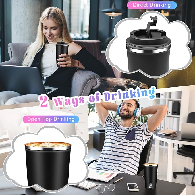 17oz Insulated Travel Coffee Mug with Flip Lid ¨C Leakproof Stainless Steel Insulated Coffee Tumblers, Reusable Coffee Cup for Hot & Cold Drinks, Perfect for Camping & On-the-Go
