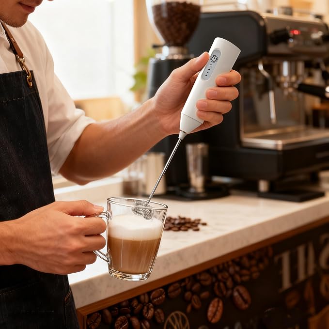 Puraville Rechargeable Electric Milk Frother Handheld, White | 3 Speeds Electric Whisk Drink Mixer, Type-C Charging BPA Free for Coffee, Latte, Cappuccino, Egg