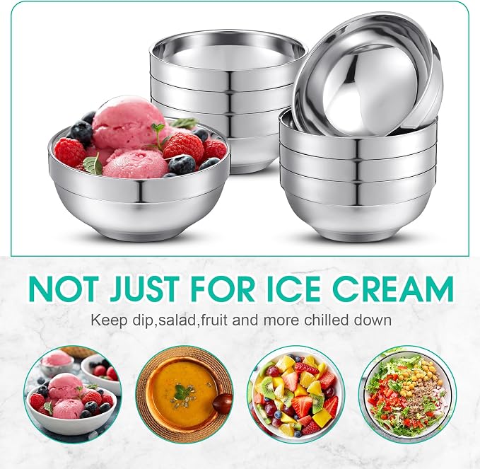Funnymoom 4 Pack 24 Oz stainless Steel Bowls Double Walled Insulated Soup Ice Cream Metal Mixing Nesting Bowls for Serving Soup Rice Cereal