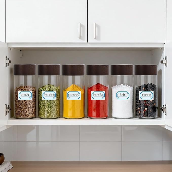 Segarty 4oz Spice Jar with Shaker Lids, 6 Pack 120ml Glass Round Empty Spices Jars with Wood Lids, Clear Seasoning Container Cereal Containers Set for Storage, Spice Bottle with 7 Stickers and 1 Brush