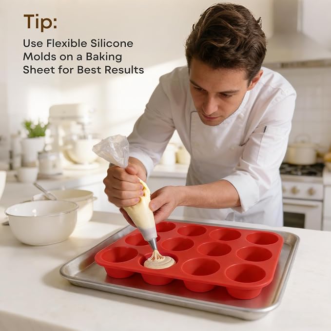 Silicone Mold for Baking, 12 Cup Nonstick Muffin Pan 2Pcs | Food-Grade Silicone Muffin Tin, Oven Dishwasher Freezer Safe Silicone Molds for Home Baking DIY, Cupcakes, Egg Bites