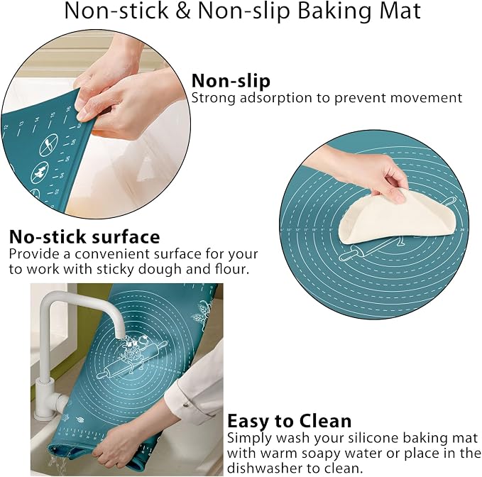 Silicone Pastry Mat 28" x 20" Extra Thick Non Stick Baking Mat with Measurements and Edge Heightening, Food Grade Silicone Rolling Mat for Pastry, Bread, Cookies, Pizza, Fondant, Pasta