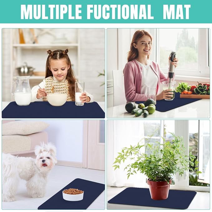 Coffee Mat Super Absorbent Dish Drying Mat Coffee Bar Mat 12"x 19", Blue | Match with Coffee Machine Accessories Large Drying Mats for Kitchen Counter