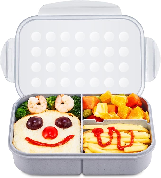 MISS BIG® Bento Lunch Box for Kids, 1150ml, 3 Compartments, Gray | Gray kids lunch box with 3 compartments for daycare meals, school snacks, picnic food, and travel.