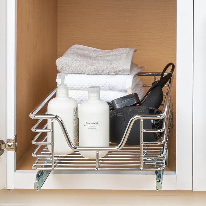 Household Essentials Chrome-Plated Steel Under-Cabinet Pull-Out Organizer