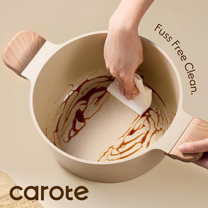 CAROTE 5 Qt Nonstick Stock Pot with Lid Soup Pot, Ceramic 5 Quart Casserole with Lid, Easy to Clean Non Stick Cooking Pot Cookware PFOA Free, Ceramic Oatmeal