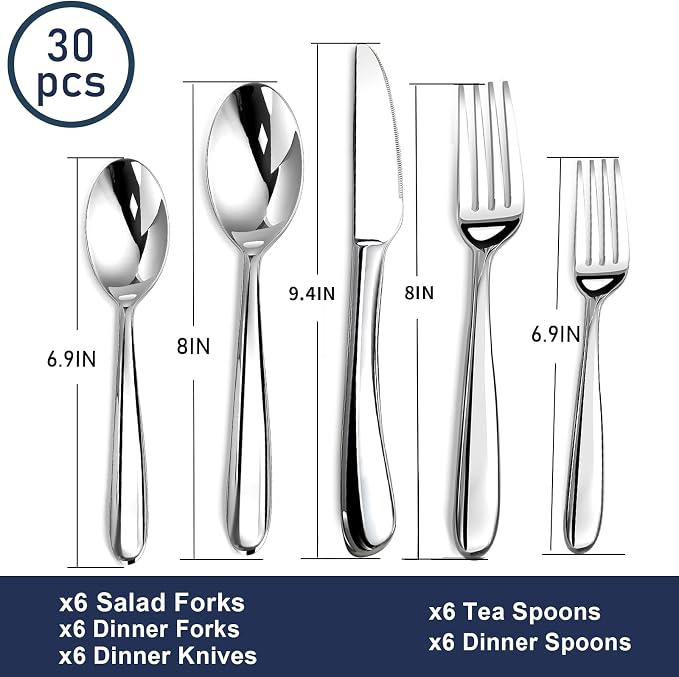 Heavy Duty Silverware Set for 6, Stainless Steel Flatware Cutlery Set | Heavy Duty Steak Knife Fork and Spoon, Dishwasher Safe, Gift Package for Wedding Housewarming