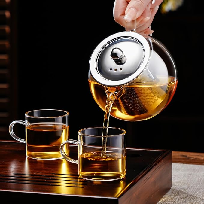 PARACITY Glass Teapot Stovetop 22 OZ/650ml, Tea pot with Removable 18/8 Stainless Steel Infuser, Borosilicate Clear Tea Kettle, Teapot Blooming and Loose Leaf Tea Maker Tea Brewer for Camping, Travel | Clear small tea kettle with infuser and tea pot wi...