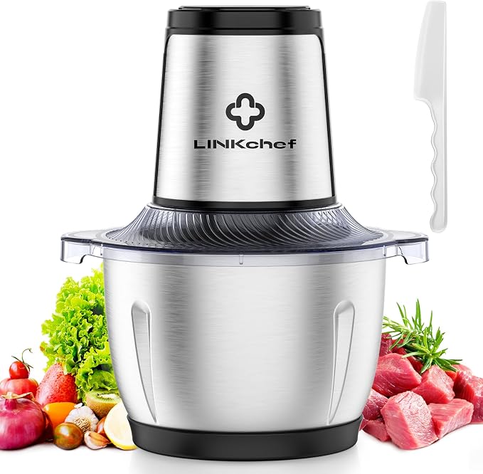 LINKChef Food Processor, 6 Cup Mini Food Chopper, 250W Electric Meat Grinder with Stainless Steel Blades, 1.5L Compact Kitchen Processor for Meat, Vegetables, Onion, Garlic & Baby Food