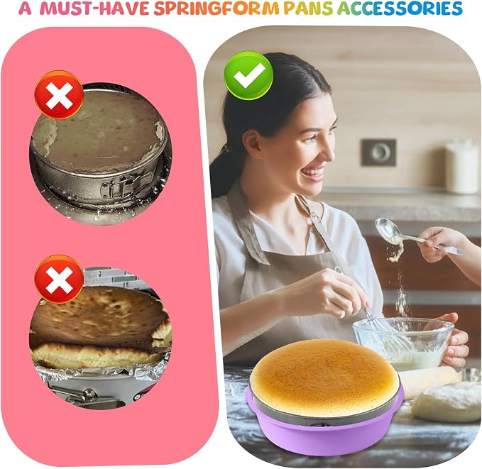 4Pcs Cheesecake Water Bath Pan, Cheesecake Pan Protector Silicone Springform Pan Protector with Cake Release Spatula for 9,9.5,7,8 Inch Round Springform Cake Baking Accessories