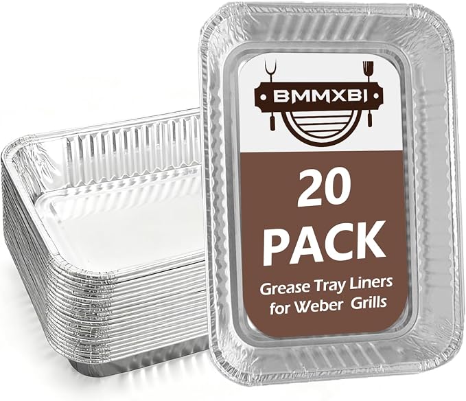 Universal 20-Pack Aluminum Grill Drip Pans for 6415 Weber Grill & Ninja | Disposable Foil Grease Tray Liners for Weber Spirit, Traveler, Genesis, Q Series, Ninja OG700 Series